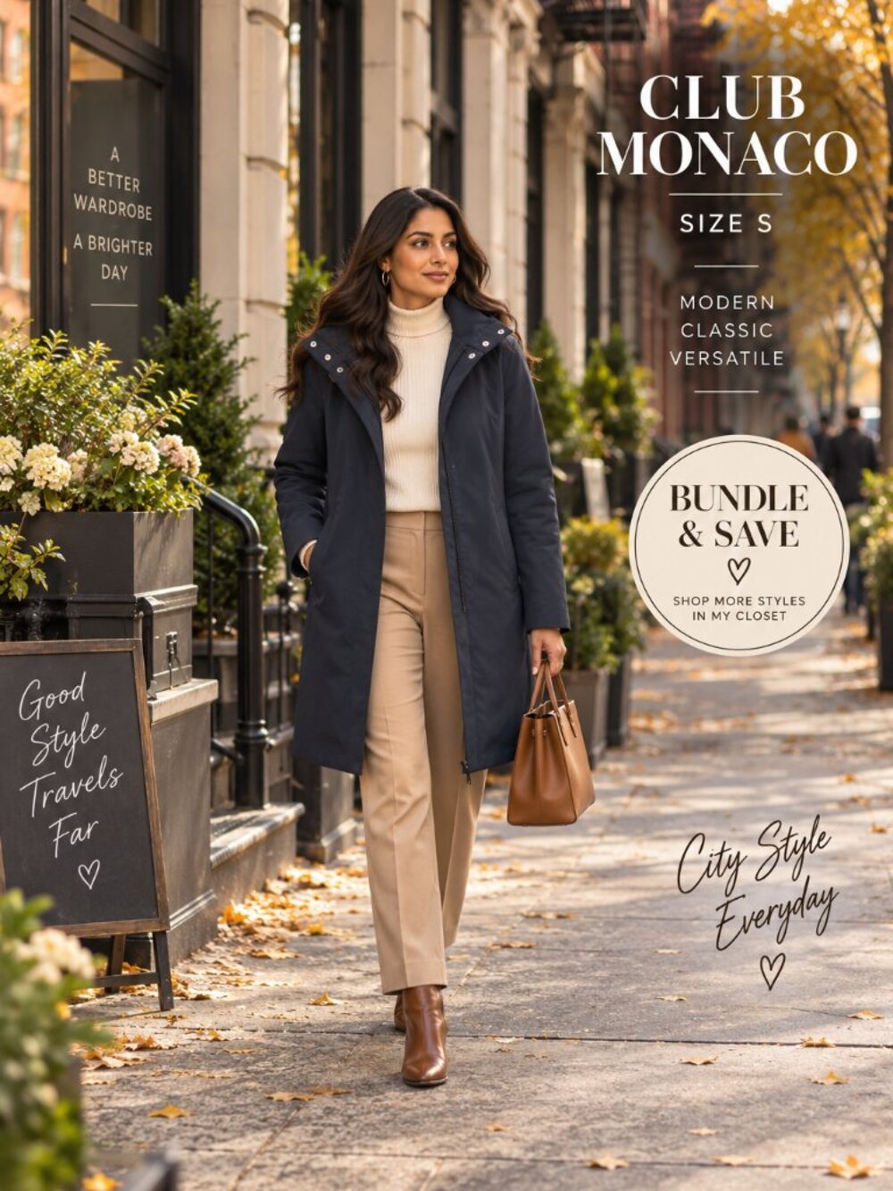 Club Monaco Navy Hooded Quilted Lined Long Coat Jacket Size S